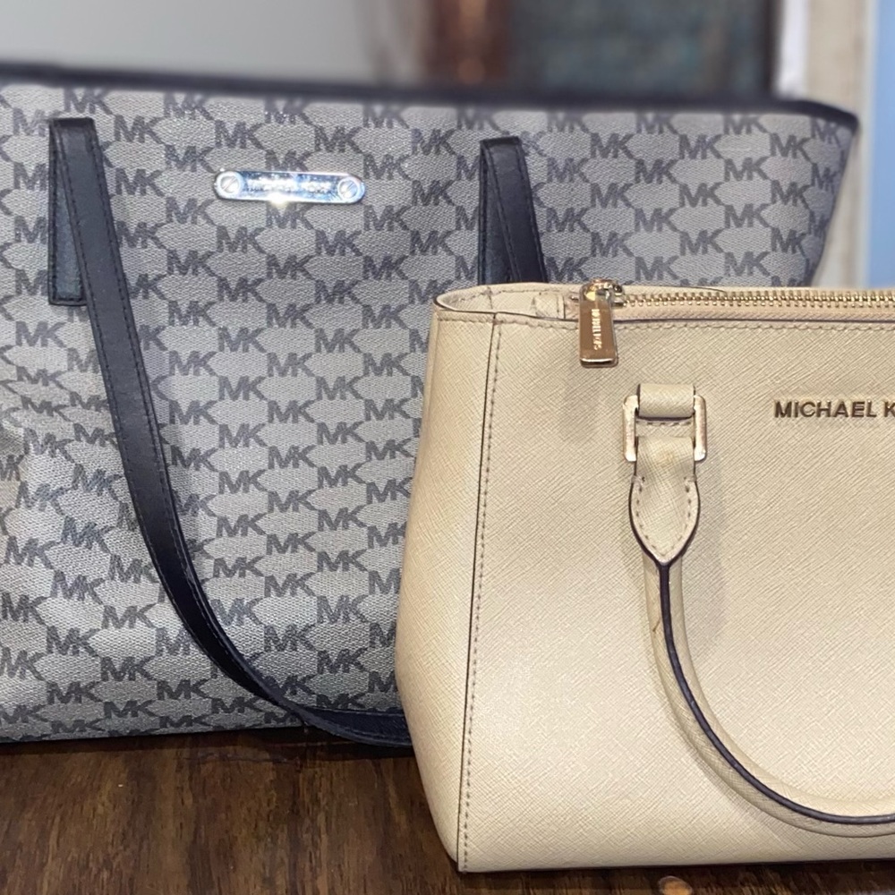 Michael Kors Black and Cream Totes with Iconic Design